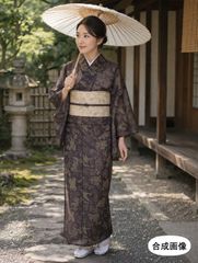 正絹 小紋 牡丹花文 クリームベージュ 袷 花柄 身丈162 裄65 - メルカリ