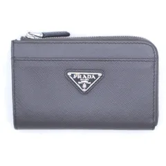 PRADA (プラダ) トライアングルロゴプレート サフィアーノレザー キー カードケース ポーチ グレー