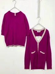 新品 OPAQUE.CLIP オペークドットクリップ ハーフスリーブニット ウールリブ アンサンブル カーディガン sizeM/紫 ■■ レディース