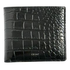 美品 CELINE 二つ折り財布 クロコ レザー ロゴ ブラウン バイ