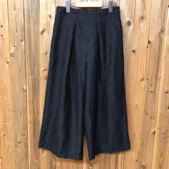 未使用 WHYTO. Linen Like Trouser レディース38 ロングパンツ ワイドパンツ ガウチョパンツ ペイズリー柄 ジャガード 黒 上品 エレガント