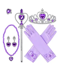 新品 [DFsucces] プリンセス アクセサリー 6点セット コスプレ用 女の子 飾り おもちゃ 子供 ティアラ 魔法のステッキ 指輪 手袋 ネックレス イヤリング かつら 髪飾り 変身 ハロウィン クリスマ パーティー 文化祭 演奏会 (パープル)