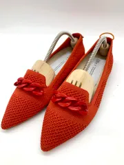 Offen オッフェン バレエシューズ ニット ポインテッドトゥ チェーン フラット シューズ size40/赤 ■■ レディース