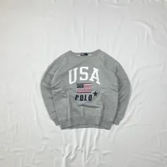 90s POLO RALPH LAUREN(ポロラルフローレン) Spellout USA 星条旗 プリント スウェット