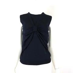 ダブルスタンダードクロージング ダブスタ DOUBLE STANDARD CLOTHING ニット カットソー セーター ノースリーブ レーヨン リボンドレープ F 紺 ネイビー 美品