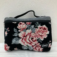 1574　FEILER　フェイラー　ハンドバッグ　 ミニバッグ　手付きポーチ　花柄　バラ　 ローズ　ブラック系　黒　シュニール織り　 レディース