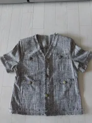 ツイード 半袖 ジャケット ゴールドボタン フリーサイズ/77まで