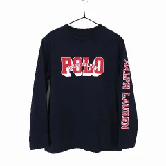 ポロ ラルフローレン POLO RALPH LAUREN Tシャツ ロンT 長袖 カットソー ロゴ プリント 120 紺 ネイビー 赤 白 国内正規品 美品