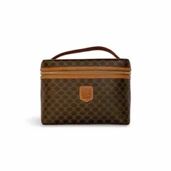CELINE セリーヌ トリオンフ マカダム柄 バニティバッグ 化粧ポーチ ハンドバッグ ブラウン キャメル ヴィンテージ