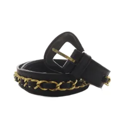 シャネル CHANEL ベルト ハトメ チェーン レザー 65/26 ゴールド色 黒