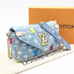 ★3日以内返品可★ 極美品 LOUIS VUITTON ルイ・ヴィトン モノグラム デニム ニューウェーブ ポシェット M67531 2wayショルダーバッグ マルチカラー デニム レザー レディース