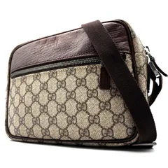 GUCCI グッチ GGスプリーム ショルダーバッグ メッセンジャーバッグ PVC レザー ベージュ ダークブラウン 斜め掛け 肩掛け 鞄 メンズ レディース ユニセックス 総柄 ロゴ プレート カジュアル ビジネス ハイブランド 定番 人気