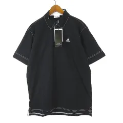 アディダス adidas ゴルフ ポロシャツ 高機能 Z SHIRTS ボタンダウン ロゴ 刺繍 ドライタッチ 速乾 防シワ 半袖 M 黒 ブラック タグ付 美品