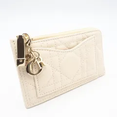 ★3日以内返品可★ 極美品 Christian Dior クリスチャンディオール カナージュ ラムスキン Lady Dior Cosmos ジップ カードホルダー S0965ONMJ カードケース ライトベージュ ラムスキン レディース