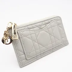 ★3日以内返品可★ 美品 Christian Dior クリスチャンディオール カナージュ ラムスキン Lady Dior Cosmos ジップ カードホルダー S0965ONMJ カードケース グレー ラムスキン レディース