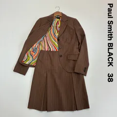 Paul Smith BLACK ポールスミス☆カラフルピンストライプボックススカートスーツ テーラードジャケット ブラウン 裏地幾何学柄のサムネイル