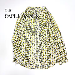 kV28 ear PAPILLONNER タイ付きブラウス四角柄 ブロック柄 ボウタイ シアー ブラウス シャツ 長袖 イエロー 黄色 イアパピヨネ 定価10,450円のサムネイル
