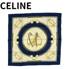 CELINE セリーヌ スカーフ シルク ネイビー 馬具柄