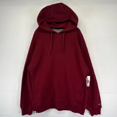 古着 美品 ラッセル Russell パーカー プルオーバー 前V タグ付き スウェット フーディ L  レッド系 無地 メンズ