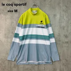 le coq sportif ルコックスポルティフ ゴルフウェア モックネック シャツ 長袖 カットソー センターロゴ デサント製 ストレッチ QGMSJB03 スポーツ トレーニング ウェア ボーダー トップス 幾何学 ライン M イエロー ホワイト ★ ■