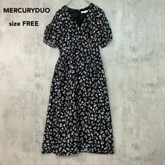 MERCURYDUO マーキュリーデュオ 半袖ロングワンピース F ブラック 小花柄 総柄 Vネック カシュクール風 フレア Aライン ポリエステル 002010300801-01 MARK STYLER バックファスナー カジュアル デイリー ★ ■◆
