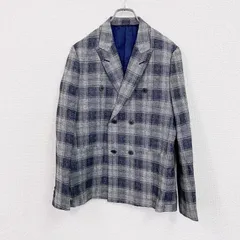 TAKEO KIKUCHI　タケオキクチ　リネン混ダブルテーラードジャケット　ブレザー　チェック柄　グレー　古着