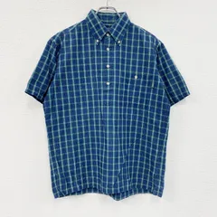 AIGLE　エーグル　半袖シャツ　ボタンダウンシャツ　チェック柄　マルチカラー　紺　ネイビー　Mサイズ　古着