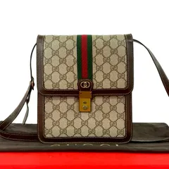 極 美品 袋付き GUCCI グッチ オールドグッチ ヴィンテージ シェリーライン GG ロゴ 金具 レザー ショルダーバッグ ブラウン 29067