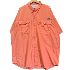 コロンビア PFG 半袖 フィッシングシャツ メンズ2XL相当 コーラルオレンジ Columbia 釣り アウトドア ナイロンシャツ キャンプ オーバーサイズ ビッグシルエット 古着 ゆるだぼ 00s 背面メッシュ 魚 ベント / MS539