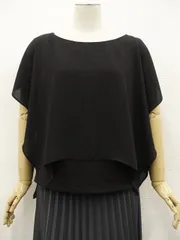 美品 コムサイズム COMME CA ISM 洗える半袖 ラウンドネック フェイクレイヤードブラウス 11 ブラック メール便可 中古