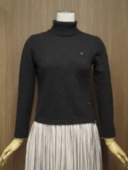 美品 ポールスミス Paul Smith women 長袖 タートルネック ニットカットソー ダークグレー ＆ライトピンク 英字刺しゅう メール便可 中古