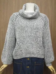 美品 イング INGNI ラグランスリーブ 長袖 タートルネック ニットセーター M ライトグレー ブラック ミックス  中古のサムネイル