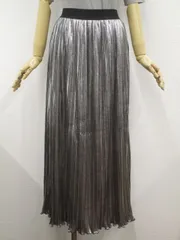 美品 グローバルワーク GLOBAL WORK 洗えるロング丈 プリーツスカート L シルバー ブラック  中古