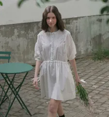 チュールラマ PINTUCK LACE DRESS - IVORY