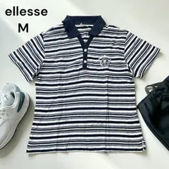 ellesse エレッセ　Tシャツ　ポロシャツ　ボーダー　スポーツ　ウェア　テニス　ネイビー　M
