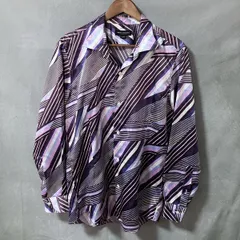 MEN’S TENORAS メンズティノラス 00's Y2K rare archive ポリエステル 光沢 マルチストライプ ワイドカラー シャツ size.LL パープル 総柄のサムネイル