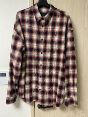 Juun.J ジュンジェイ アーガイル ダメージ ルーズフィット シャツ レッド 52サイズ