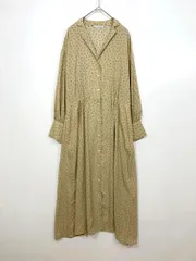 美品 le.coeur blanc ルクールブラン 3095067409 定価14300円 花柄 長袖 ドットフラワープリント オープンカラー ワンピース size38/ベージュ ■■レディース