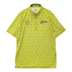 サイズ：XL PUMA GOLF プーマゴルフ  刺繍入り 半袖ポロシャツ ボタンダウン 総柄 イエロー系 [240101667868] ゴルフウェア メンズ ストスト