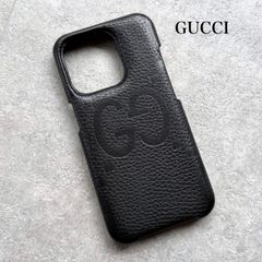 GUCCI iPhone15ケース ブラックレザー ジャンボGGロゴ - メルカリ
