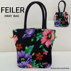 美品💛 FEILER フェイラー 2WAYバッグ ／ フェイラー 巾着型＆ハンドバッグ／ シェニール織り ／ 人気柄 花柄 ポピーズ ／ ショッピングバッグ ／ 手提げ 鞄 ／ 総柄 ／ 開口部 オープン式＆マグネット式ボタン／ 送料込み(出品者負担)