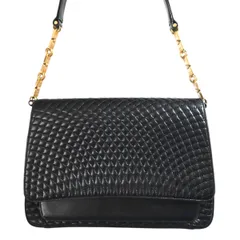 BALLY バリー キルティング レザー Bロゴチェーン フラップ ショルダーバッグ ブラック/ゴールド K2604-k032