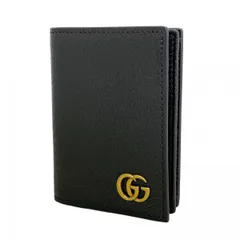 【6db2245-k】グッチ カードケース GGマーモント 428737 レザー ブラック ゴールド金具【中古】メンズ レディース ユニセックス