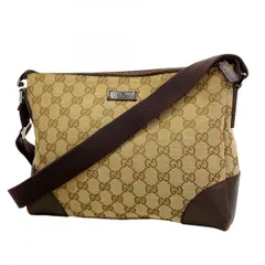【6db2247-k】グッチ ショルダーバッグ GGキャンバス 114273 キャンバス ブラウン シルバー金具【中古】レディース