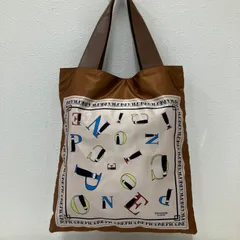 1758　PICONE　ピッコーネ　トートバッグ　ハンドバッグ　ブラウン　ベージュ　アルファベット　スカーフ柄　レディース　シンプル　きれいめ