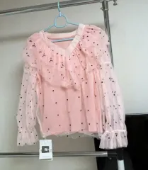 ピンク色 ドット シースルー ブラウス フリル 装飾