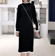 L279 特価)ブラック ニット ロング ONE PIECE (新品)