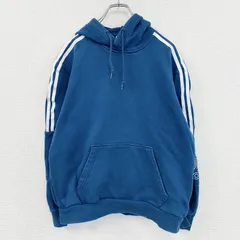 adidas　アディダス　スウェットパーカー/フーディー　トレフォイルロゴ　デカロゴ　青　ブルー　Oサイズ　古着