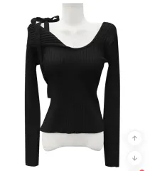 モディムード 片方オフショルダー スリット ウール ニット ブラック