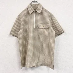 L.L.Bean　エルエルビーン　ハーフジップ半袖シャツ　チェック柄　ベージュ　Mサイズ　古着